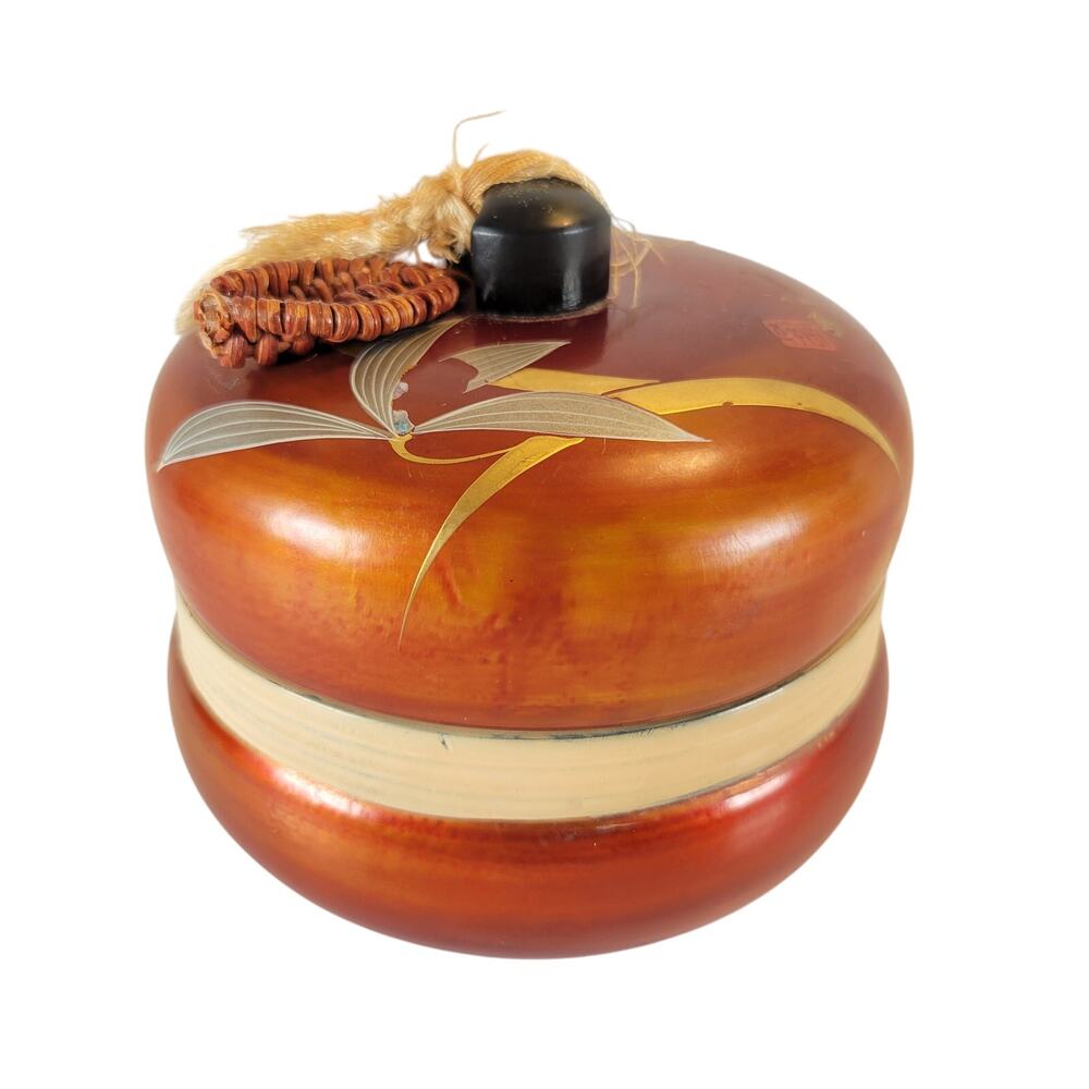 Vintage Japanese Lacquer Trinket Box Red Bamboo Design 4"x4" Loose Leaf